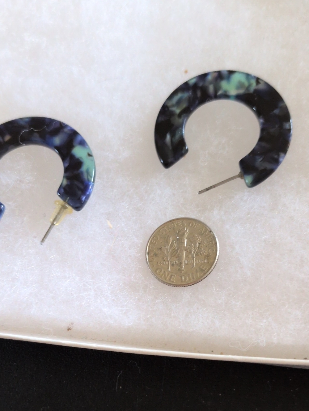 Marbled Hoop Stud Earrings in Navy and Teal